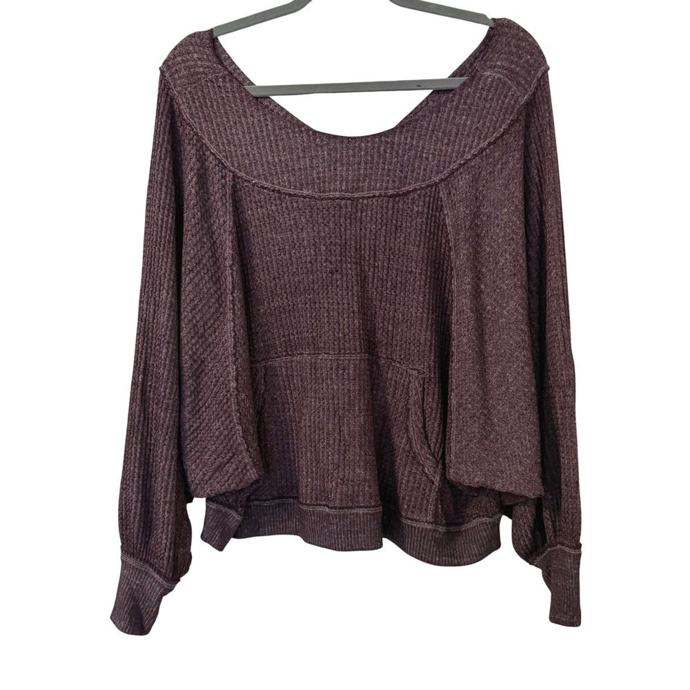 We The Free Free People Thermal Plum Purple Waffle Knit Top S Boho Fall Layers